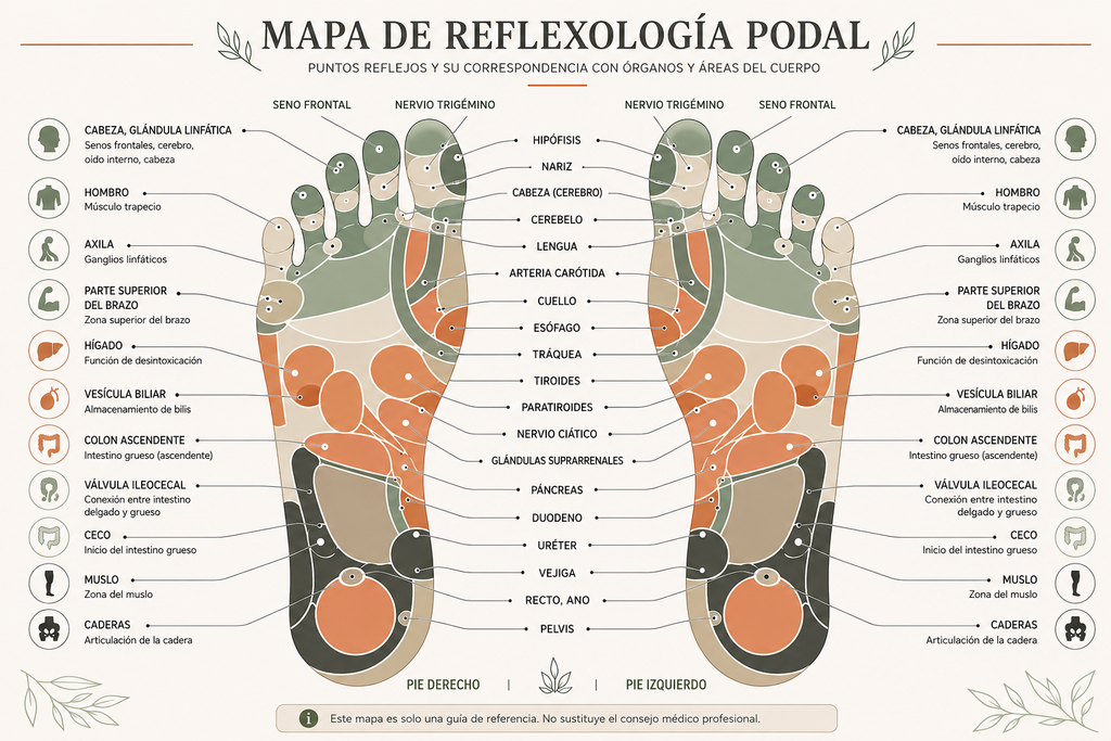 Mapa de reflexología podal en español incluido con la esterilla de acupresión Tregua