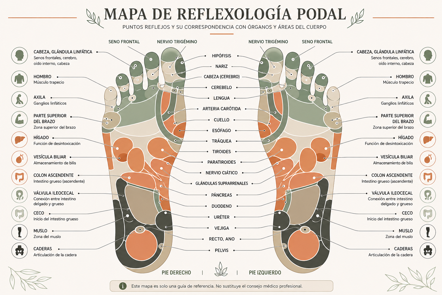 Mapa de reflexología podal en español incluido con la esterilla de acupresión Tregua